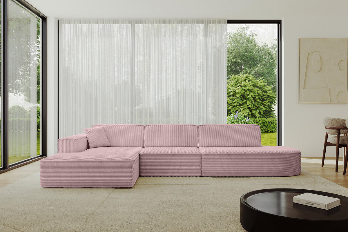ECKSOFA Ottomane Links IREA-L2-v4 - 327x165x77 cm Rosa - Rosa, Holzwerkstoff/Textil (327/165cm) - ALTDECOR