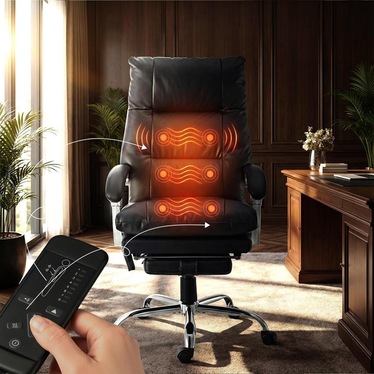 CHEFSESSEL Lederlook Schwarz - Chromfarben/Schwarz, Textil/Metall (64/112/67cm) - CLP