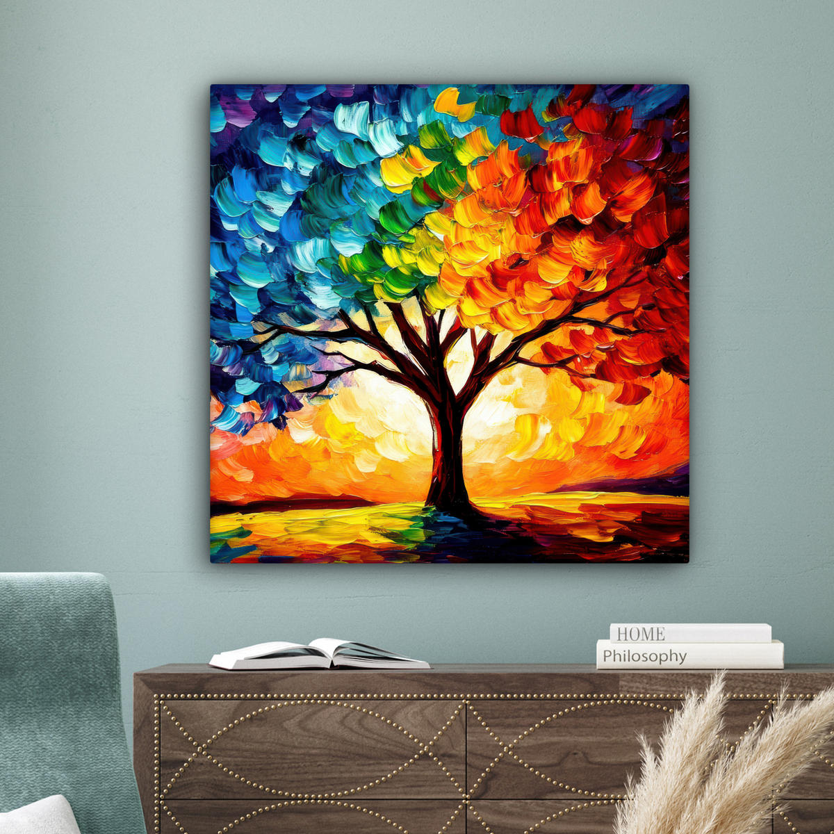OBRAZ NA PLÁTNE Strom - umenie - príroda - západ slnka 90x90 cm - viacfarebná, textil (90/90cm) - MuchoWow