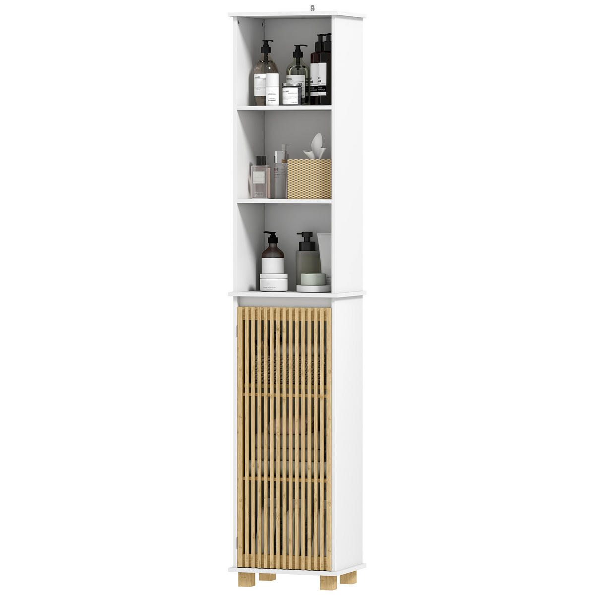 HOCHSCHRANK DE-12468 35/26/173 cm mit Bambuslamellentür Weiß - Weiß, Holzwerkstoff (26/173/35cm) - ComfortXL