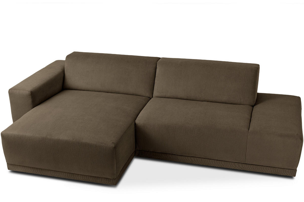 ECKSOFA-LINKS MUDI in moderner Optik mit hochwertigem Kaltschaum, Cord-Stoff, braun - Schwarz/Braun, Textil (280/160cm) - KONSIMO®