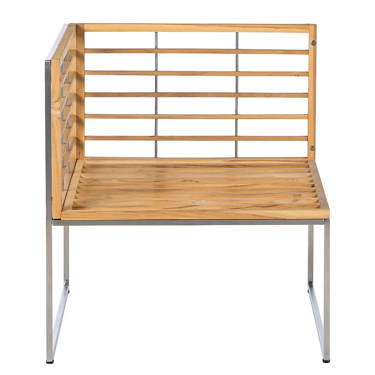ECKMODUL - Grau / Braun - Teak / Edelstahl - Webstoff / Teak massiv - Silberfarben/Braun, Holz/Textil (70/80/70cm) - home24
