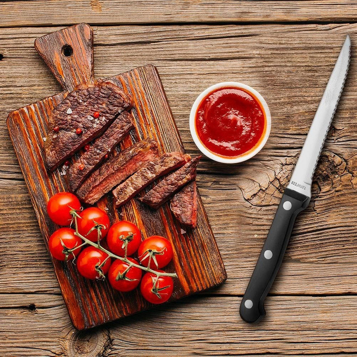 STEAK- UND BURGERMESSER Stahl 21 cm 6 Stück. - Schwarz, Metall (21cm) - Excellent Houseware