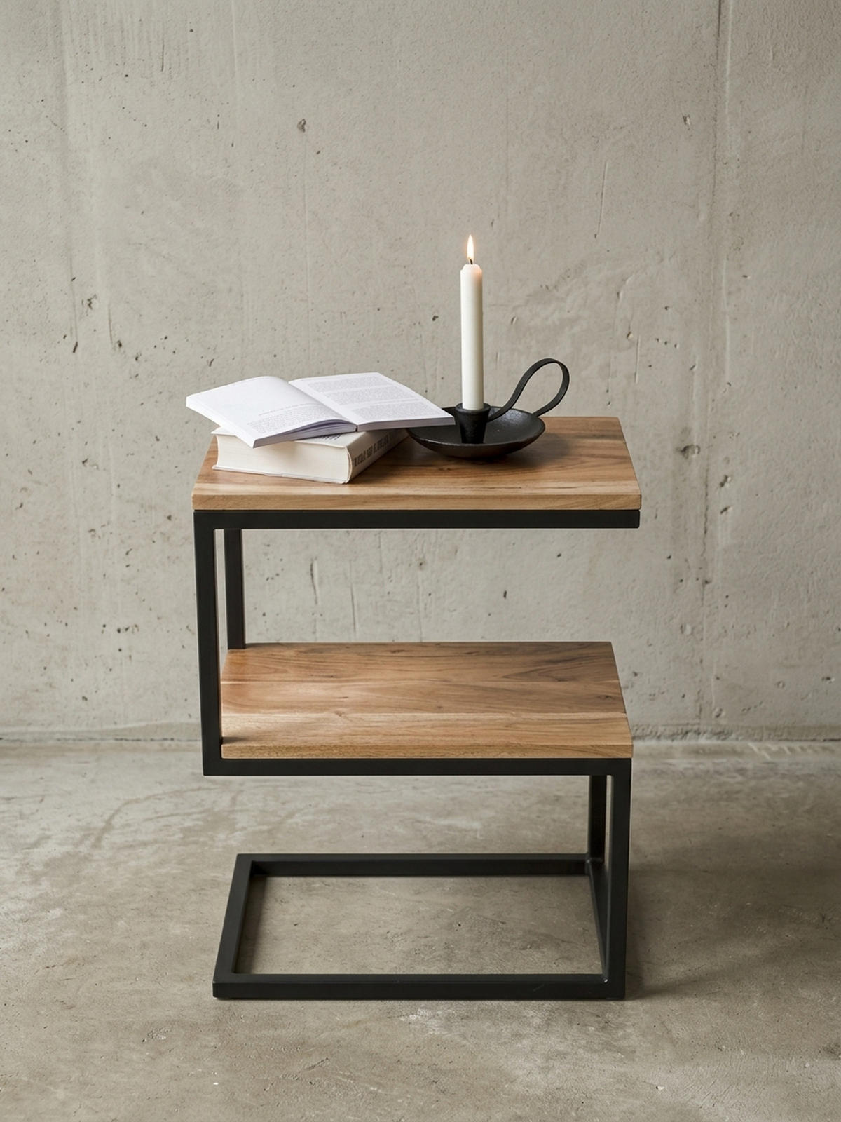 BEISTELLTISCH Massivholz S-Design Metallgestell Ablageflächen INDI, Beige 45x30x60 cm - Beige/Schwarz, Holz/Metall (30/45/60cm) - KADIMA DESIGN