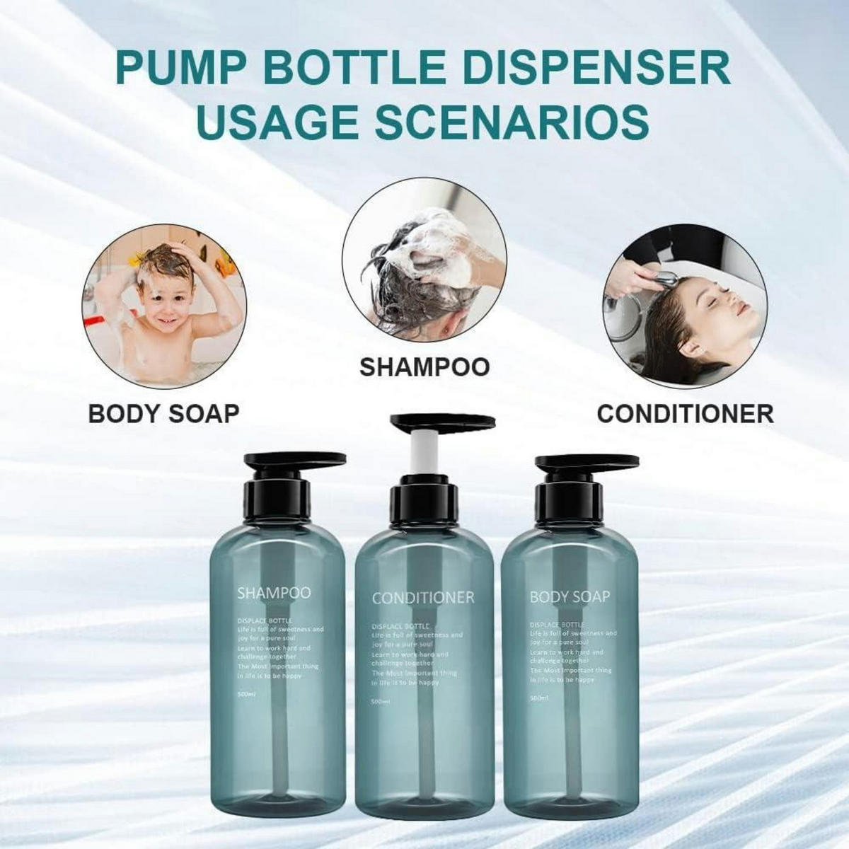 PUMPFLASCHEN-SET 3er-Pack 500ml PET Blau - Blau, Kunststoff (5/5/10cm)