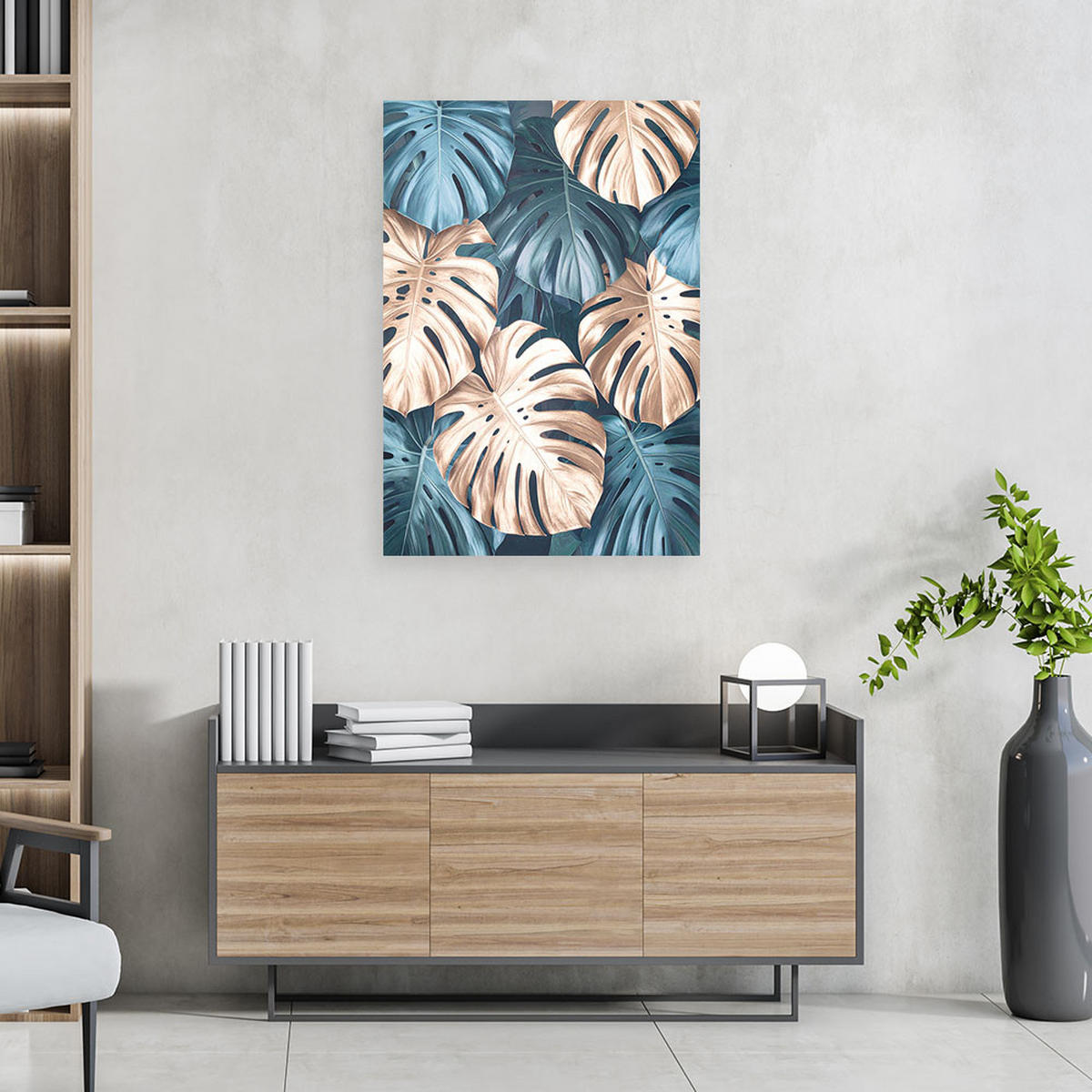 LEINWANDBILD, Tropische Monstera-Blätter Natur Pflanzen - Grün, Textil (20/30cm) - Feeby