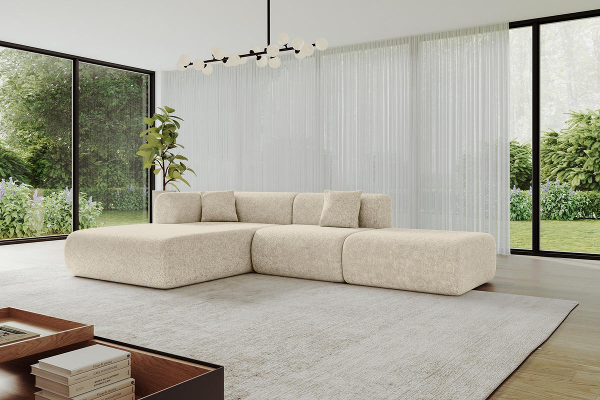 ECKSOFA Ottomane Links OVLY-L 289x176x71 Creme Chenille - Ecru/Creme, Holzwerkstoff/Kunststoff (176/289cm) - ALTDECOR