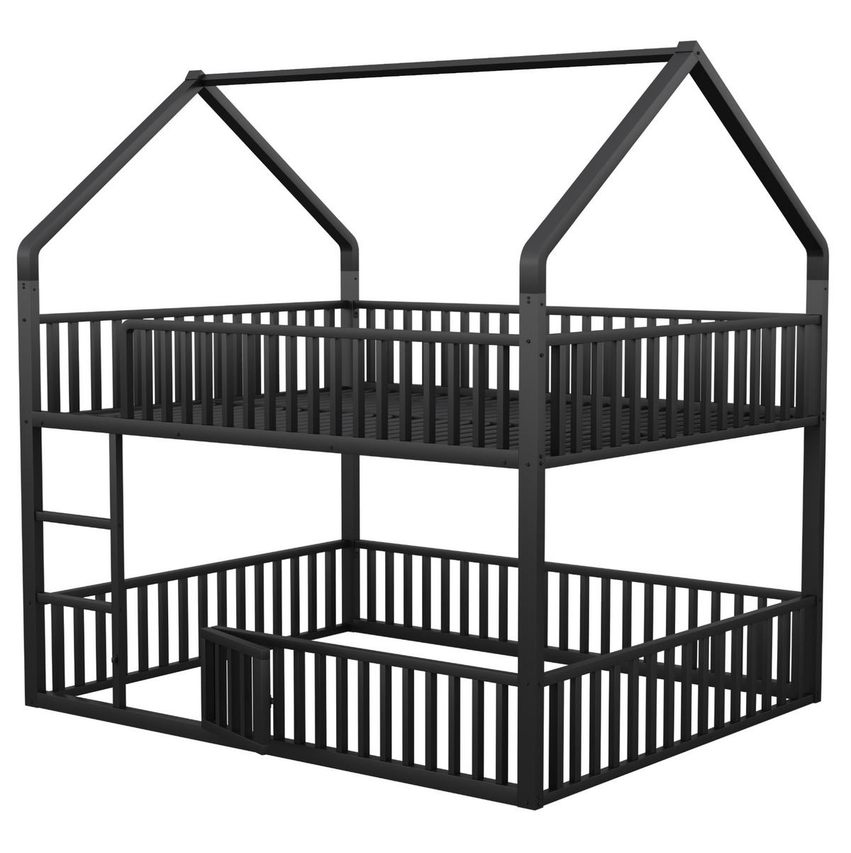 ETAGENBETT 140/200 cm aus Metall in Schwarz mit Hausform und Frontleiter - Schwarz, Metall (140/200cm) - OKMYHOME