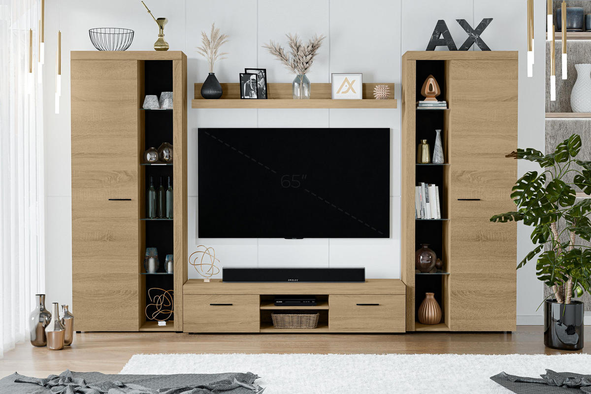 WOHNWAND Spacoro XL Geölte Eiche 300/190/40 cm Viel Stauraum ohne LED - Eichefarben, Holzwerkstoff/Kunststoff (300/190/40cm) - AX Living