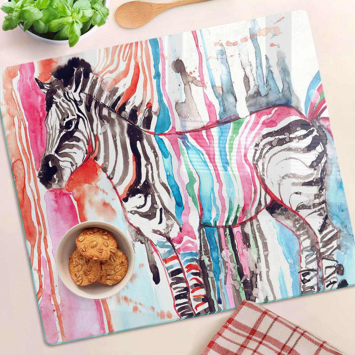 GLASPLATTE 60x52 cm Buntes Zebra - Multicolor, Glas (60/0.4/52cm) - TULUP