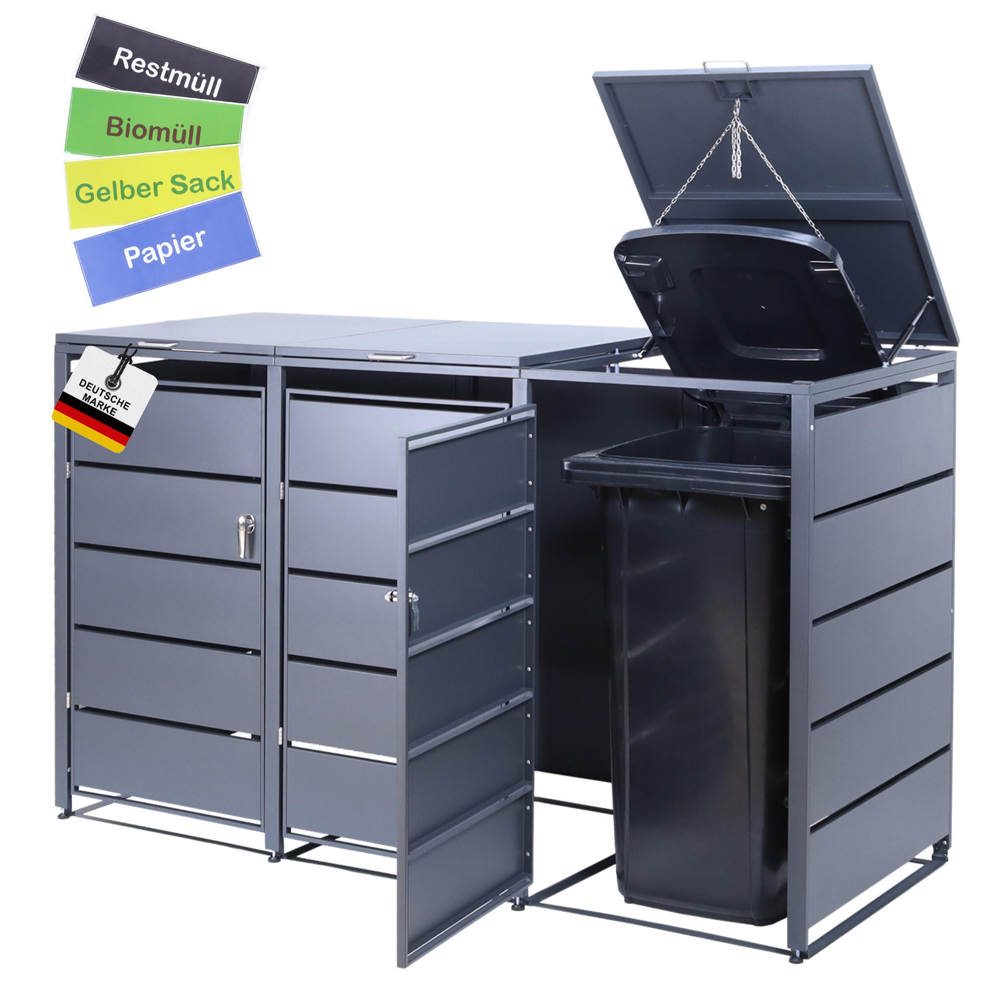 MÜLLTONNENBOX 3er - Anthrazit, Metall (196/116/80cm)