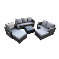 GARTENMÖBEL SET mit 3-SITZER SOFA Polyrattan Dunkelgrau 8-Sitzer - Dunkelgrau/Grau, Glas/Kunststoff - Fimous