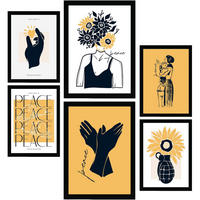 POSTER Set Mit 6 In Schwarzer Tinte Liebe Machen, Nicht Krieg Kunstdrucke Von Meer Und Ozean Für Innenarchitektur A3 & A4 Schwarzer Rahmen - Schwarz, Papier (29/3cm) - Nacnic