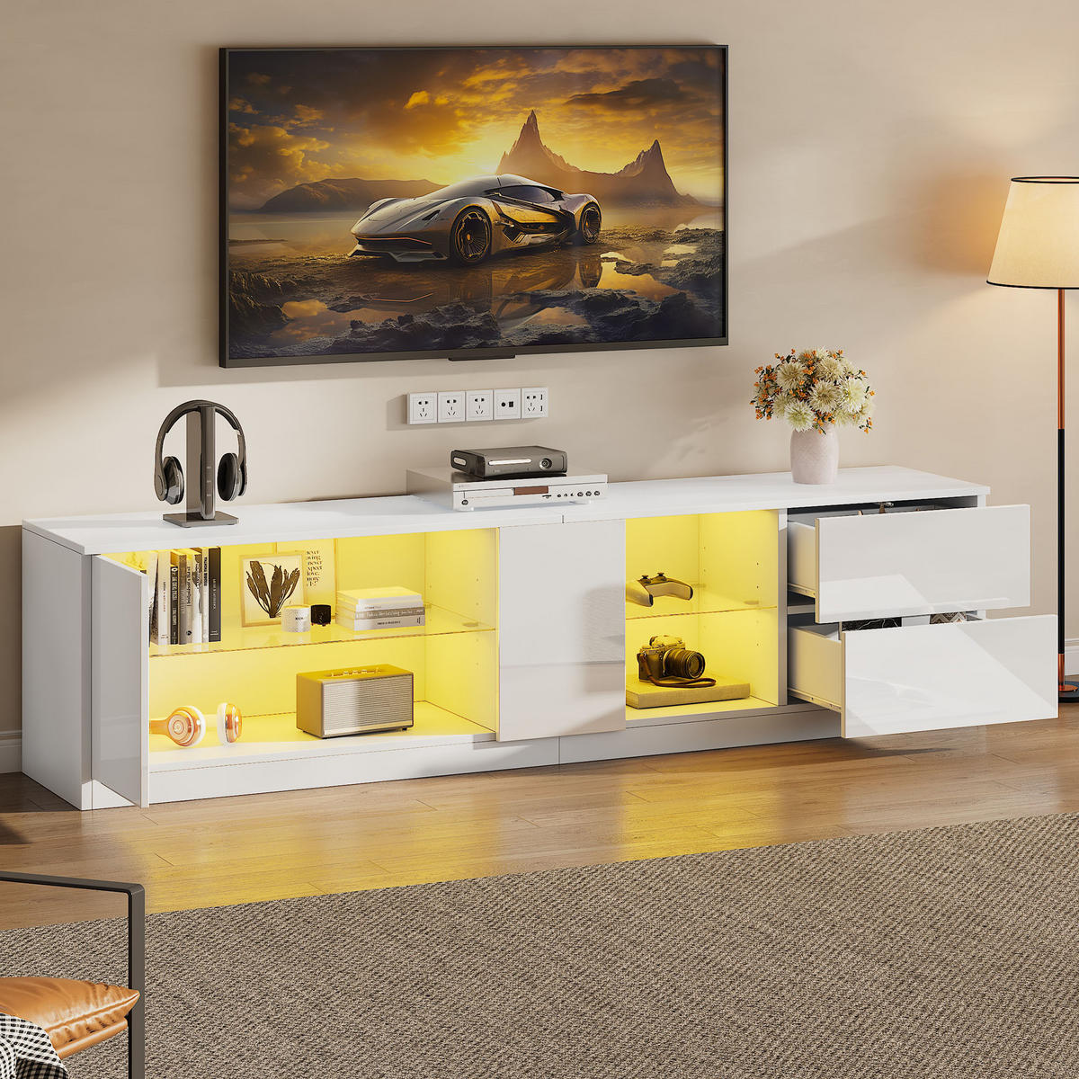 TV-LOWBOARD Gloss Weiß 160/40/52 cm - Weiß, Holzwerkstoff (160/52/40cm) - PANGIVO