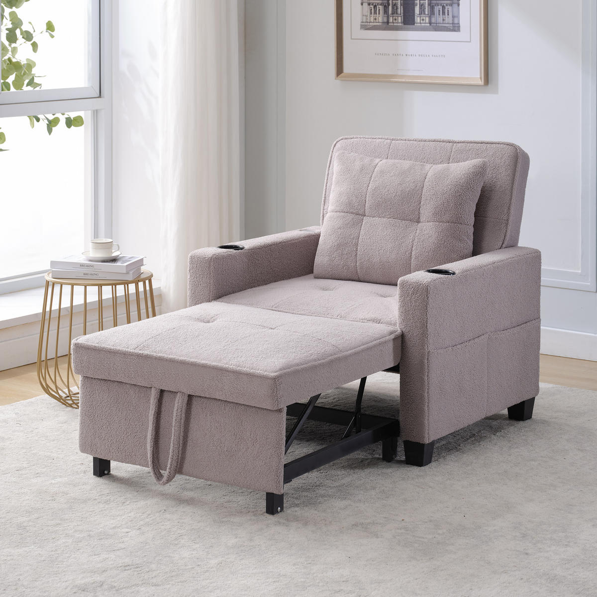 RELAXSESSEL 87/74/84 cm Grau mit Getränkehaltern und USB Anschluss - Grau, Textil (74/84/87cm) - Oxeza