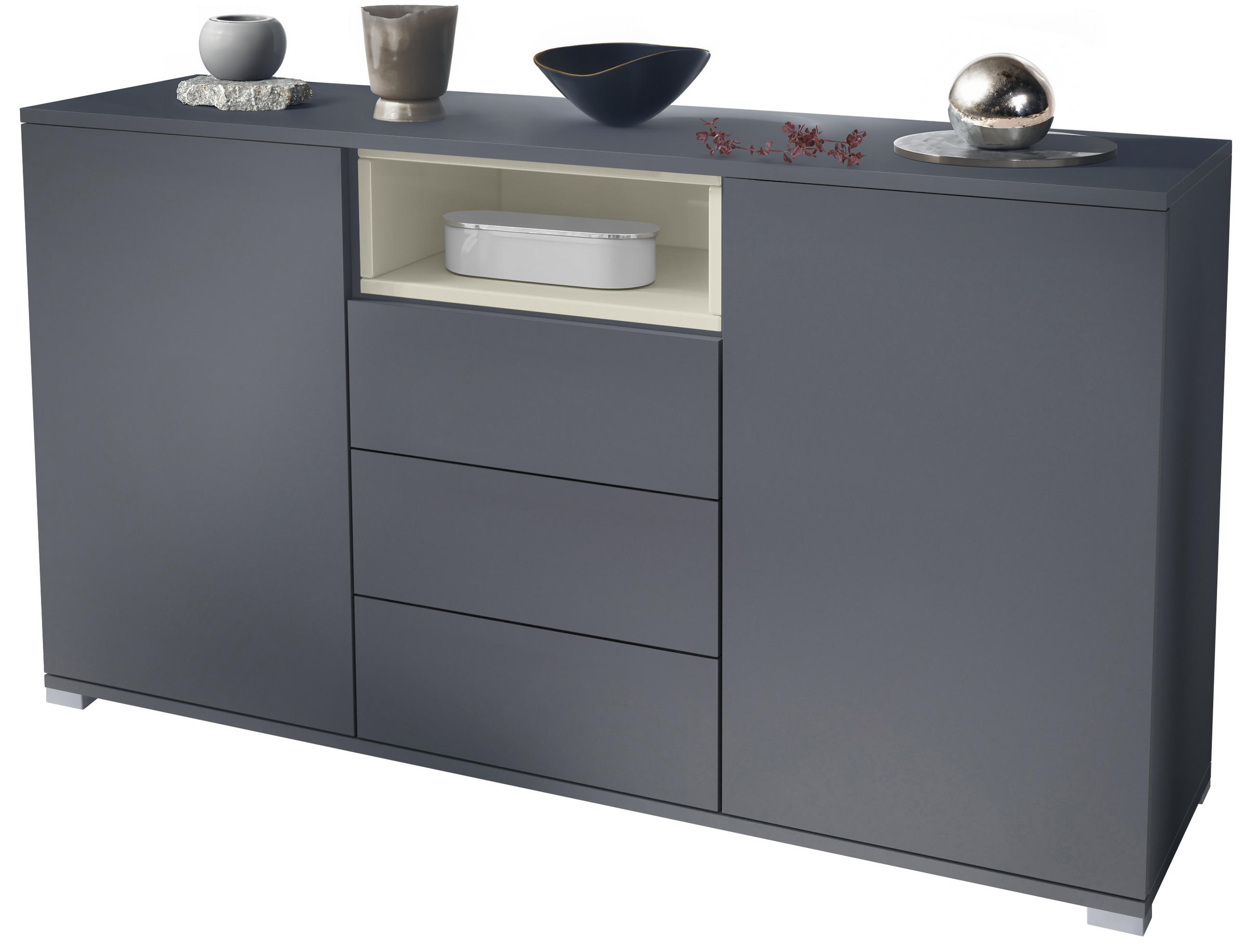 SIDEBOARD Skadu Creme Hochglanz - Creme, Holzwerkstoff (138.5/75.5/35cm) - Vladon