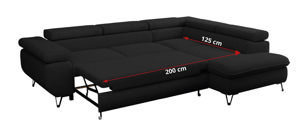 ECKSOFA PEDRO L Schwarz Boucle - Links Seite - Schwarz, Textil/Metall (208/273cm) - MKS