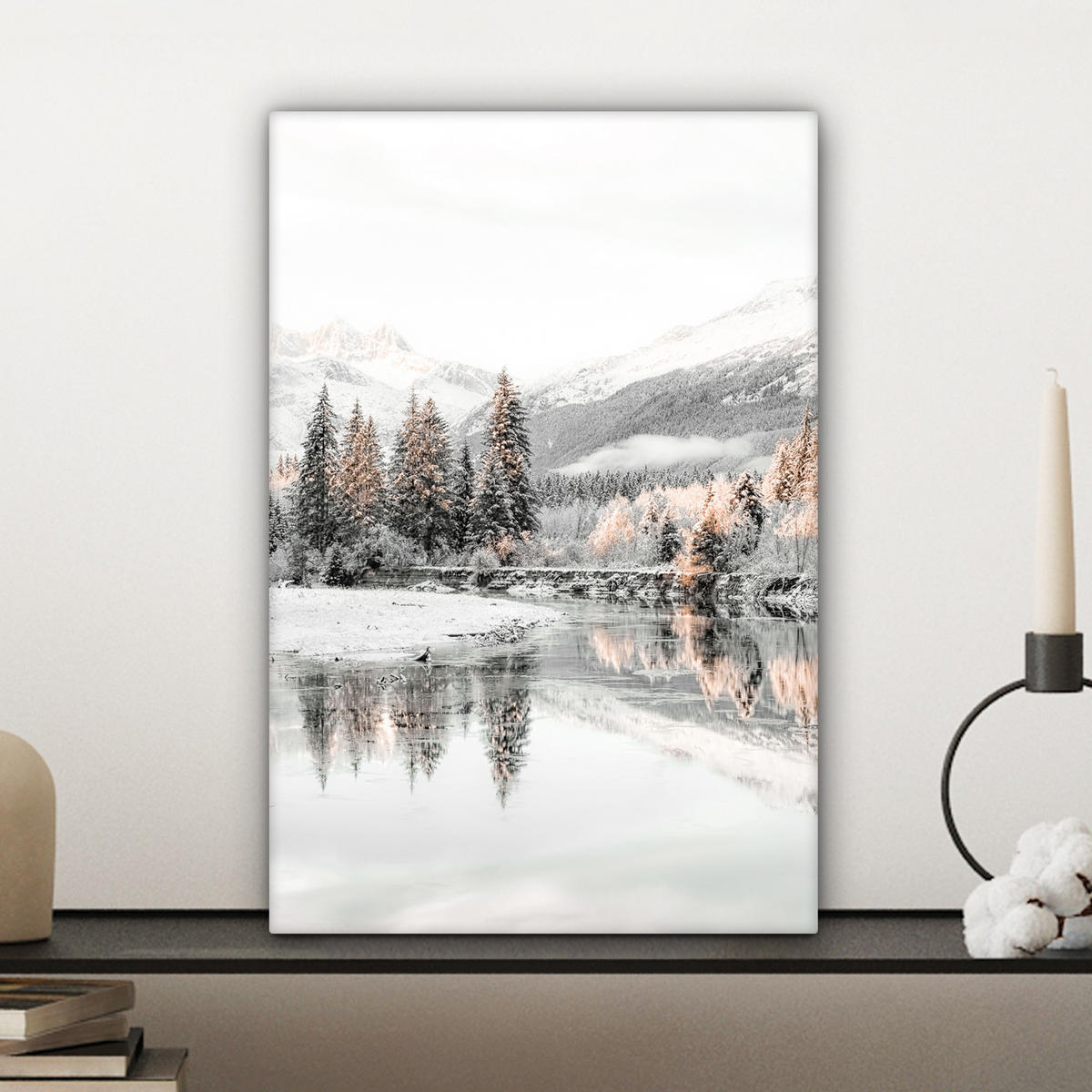 LEINWANDBILD Natur - Winter - Bäume - Berge - Schnee 20x30 cm - Weiß Hochglanz, Textil (20/30cm) - MuchoWow