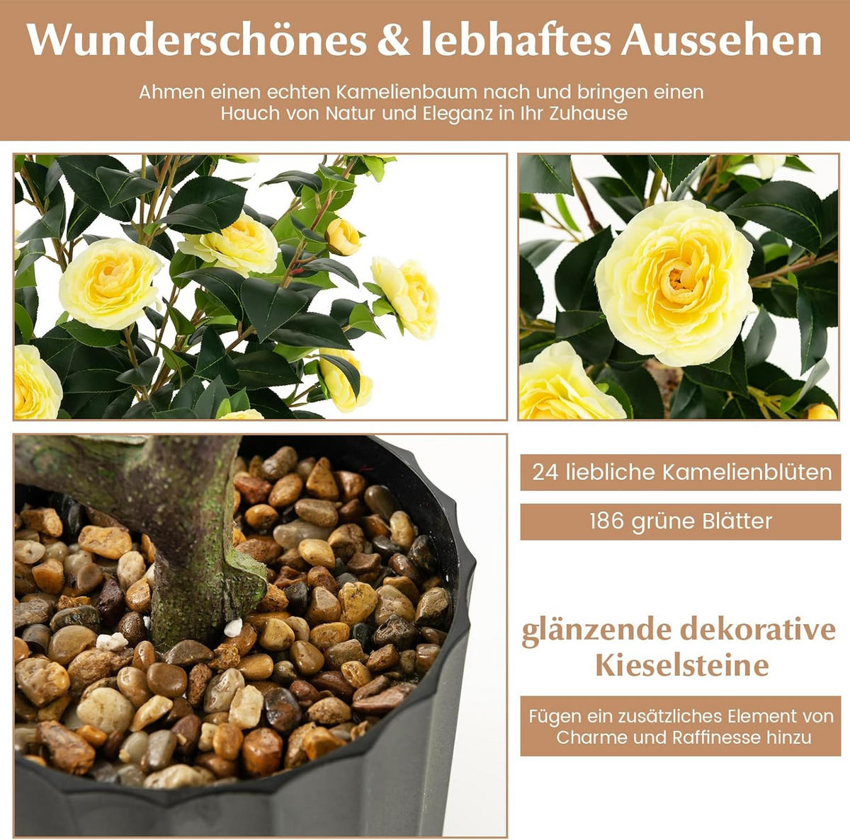 KAMELIENBAUM Gelb(2er-Set) - Gelb, Kunststoff (95cm) - COSTWAY
