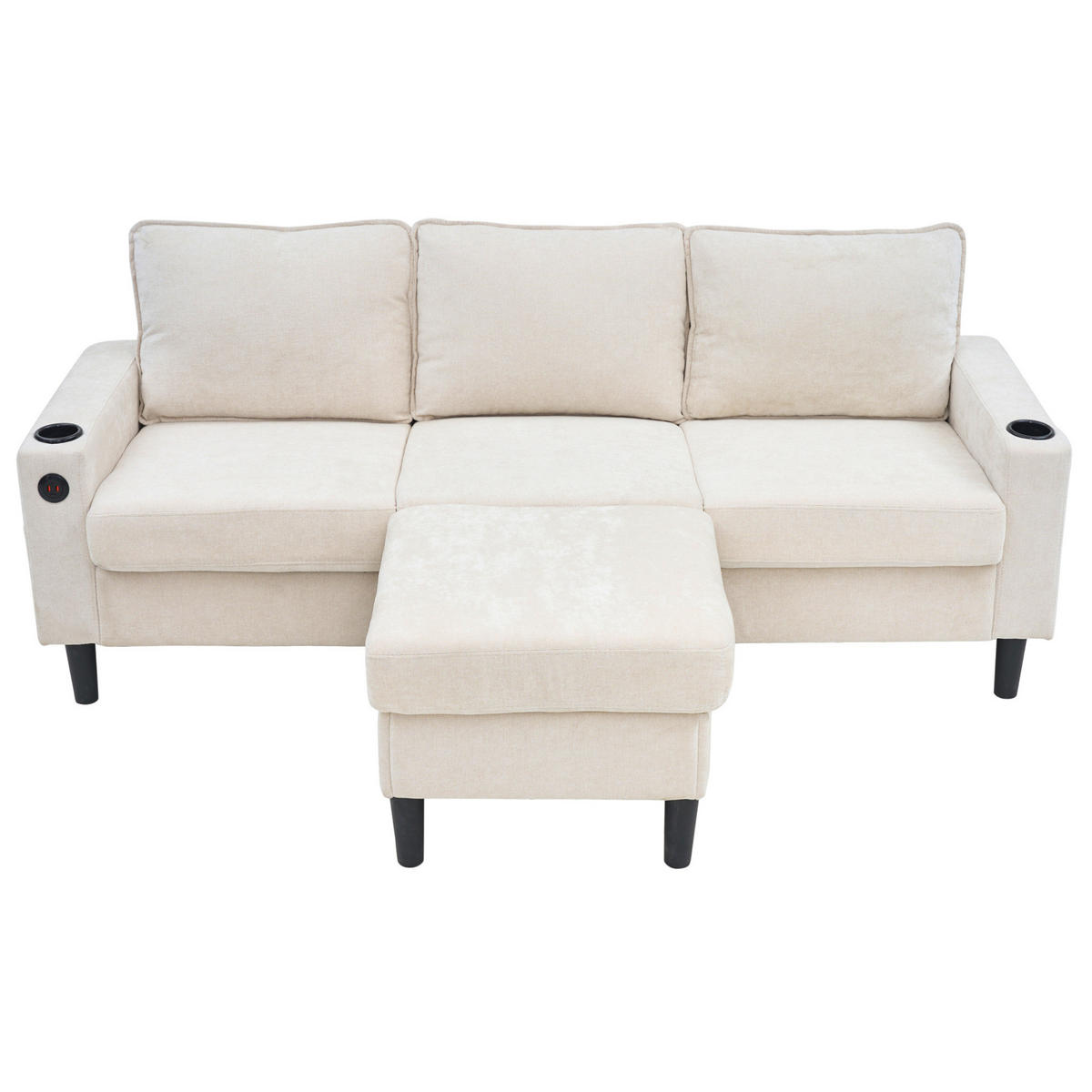 ECKSOFA Leinen mit USB-Anschluss und Typ-C 202/137/80 cm Beige - Beige, Textil (137/202cm) - Redom