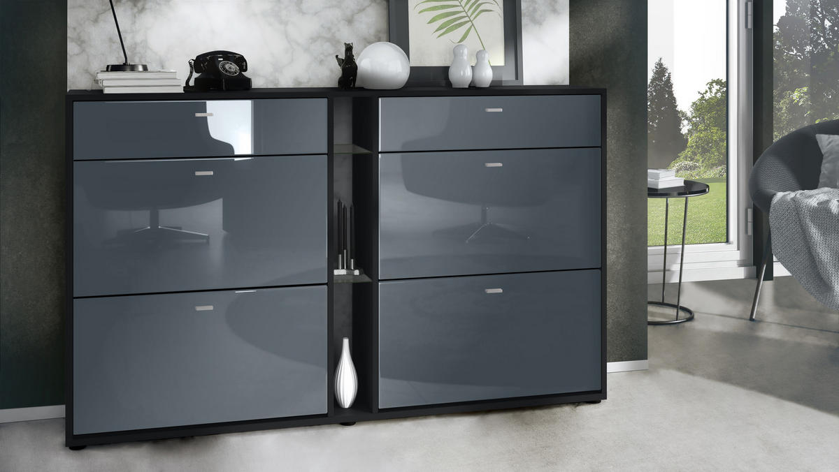 SCHUHSCHRANK Today Fronten in Grau Hochglanz - Grau, Holzwerkstoff (155.5/95/28cm) - Vladon