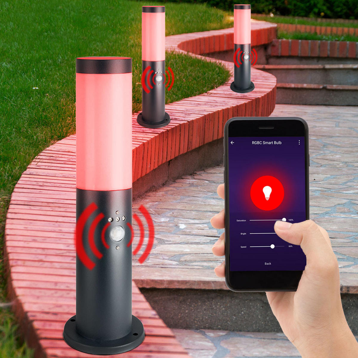 LED SOCKELLEUCHTE Edelstahl Anthrazit 2er Set - Anthrazit, Kunststoff (12.7/12.7/45cm) - Globo Lighting