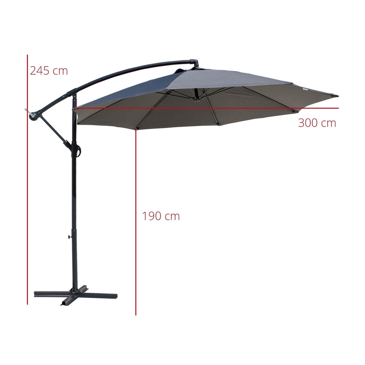 AMPELSCHIRM Grau 300/300/245 cm - Grau, Metall (300/300cm) - Mobili Rebecca