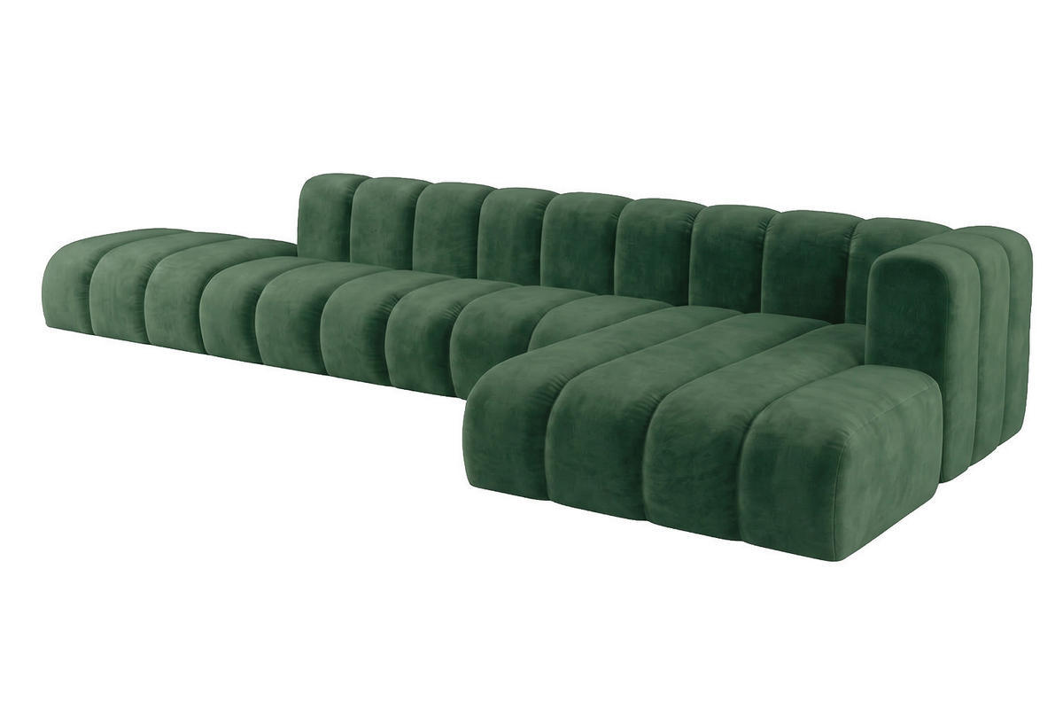 ECKSOFA Modulares In L-Form Mit Hocker, Velvet-Stoff Riviera, Grün, Rechts, GRAND - Grün, Holz (386/179cm) - Kaiser Möbel