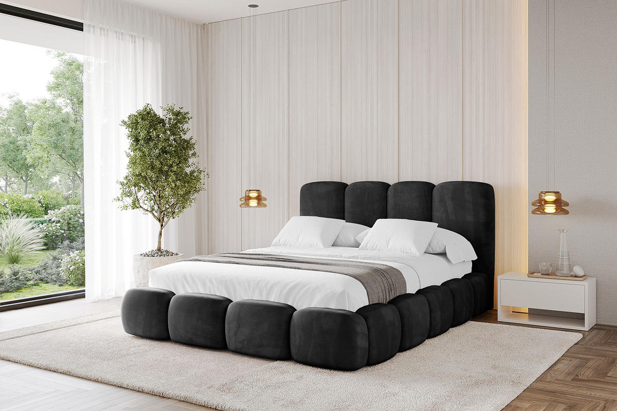 POLSTERBETT mit Bettkasten und Lattenrost, Boxbett ohne Matratze - KALA 140x200 Schwarz - Schwarz, Holzwerkstoff/Textil (140/200cm) - ALTDECOR