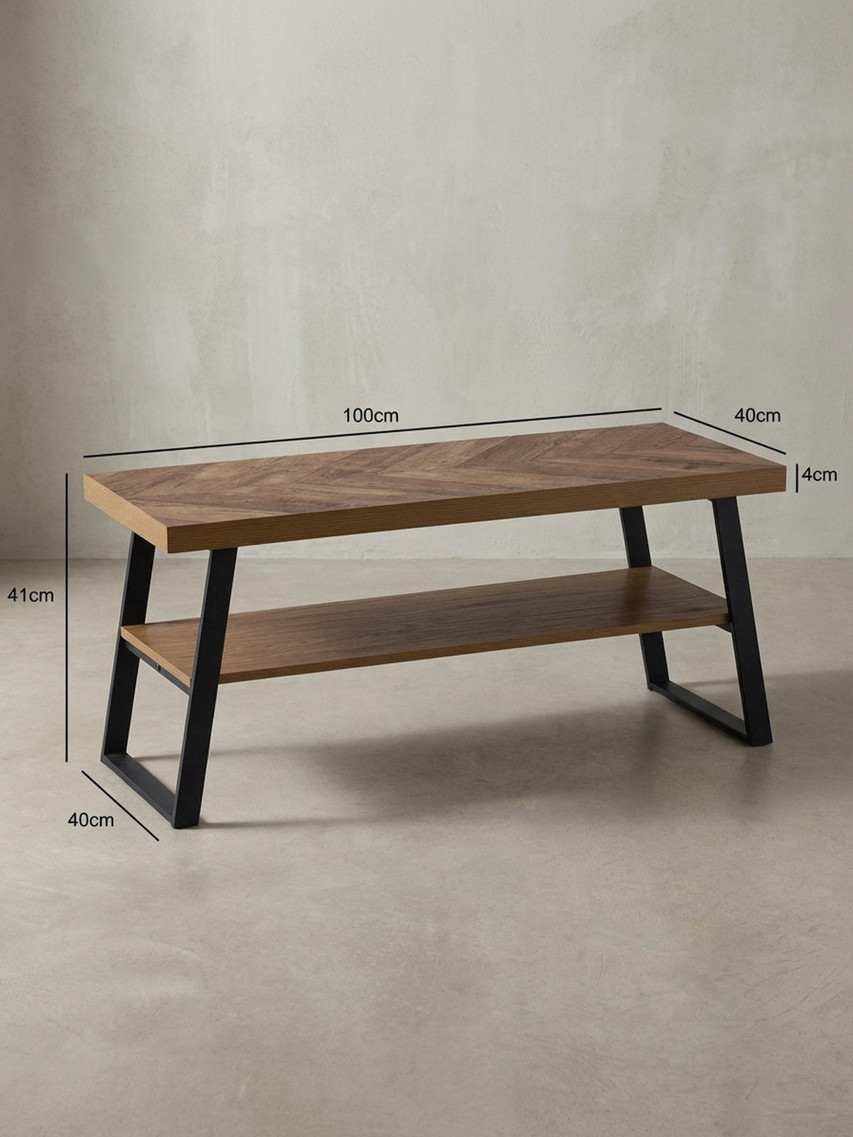 SCHUHBANK – 100x41x40 cm, Eiche-Dekor, Fischgrät, mit Ablage - Schwarz/Braun, Holz/Holzwerkstoff (100/41/40cm) - KADIMA DESIGN