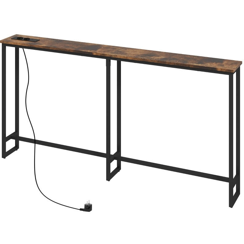 KONSOLENTISCH 160/20/80 cm braun aus Holz mit integrierter Ladestation - Braun, Holz (160/20/80cm) - OKWISH