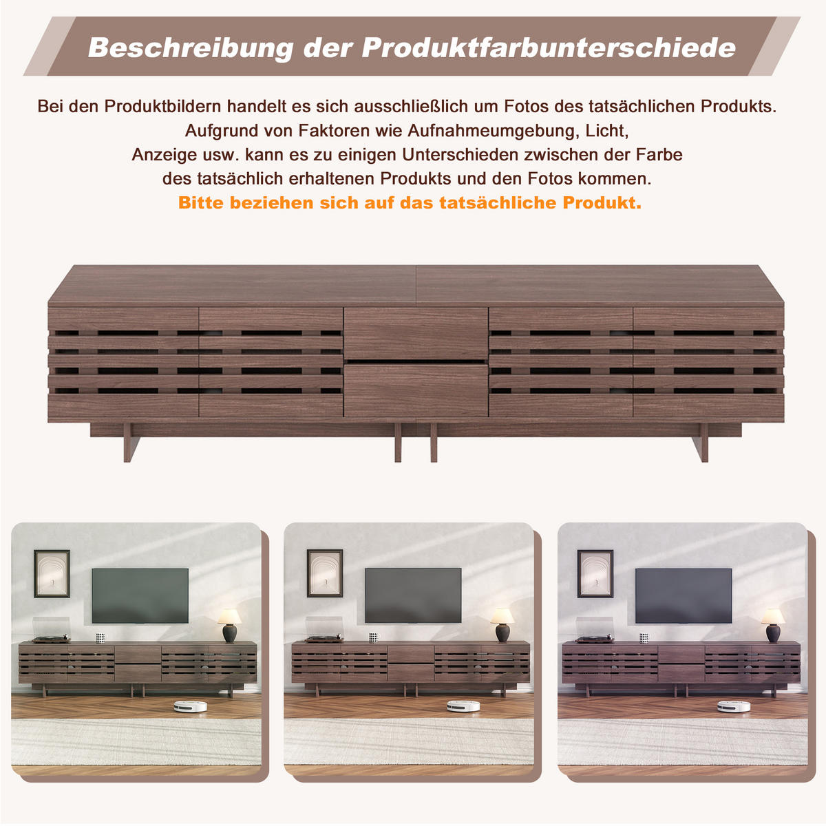 LOWBOARD in Walnussfarben TV-Schrank mit Schubladen für Fernseher bis zu 80 Zoll, B200/T39.5/H55 cm - Walnussfarben, Holzwerkstoff (200/55/39.5cm) - STILVORA