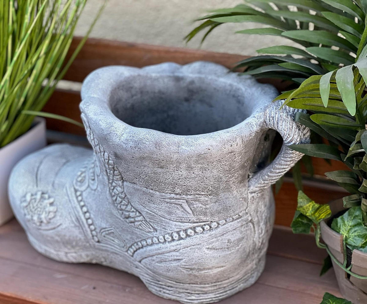 STEINFIGUR Pflanzschale Stiefel XL frostfest Steinguss - Grau, Stein (22/24/39cm) - stoneandstyle