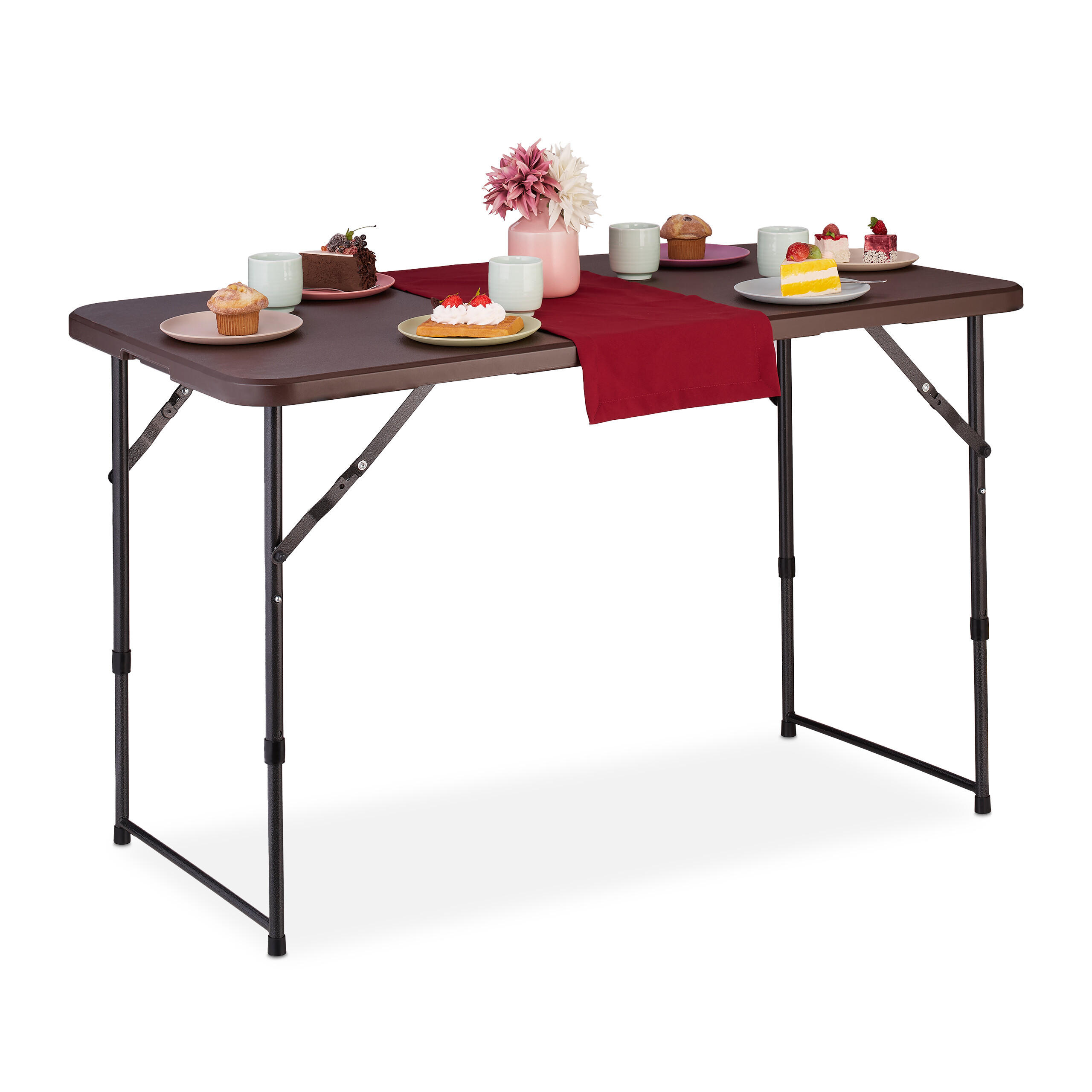 CAMPINGTISCH - Braun, Kunststoff/Metall (60/120/53.5cm) - Relaxdays