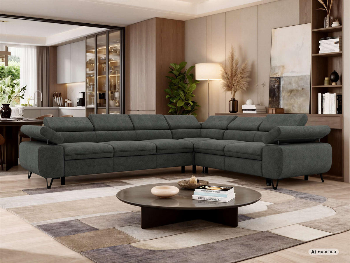 ECKSOFA NORDEN L - Dunkelgrau Stukture - Links Seite - Dunkelgrau/Schwarz, Textil/Metall (269/329cm) - MKS