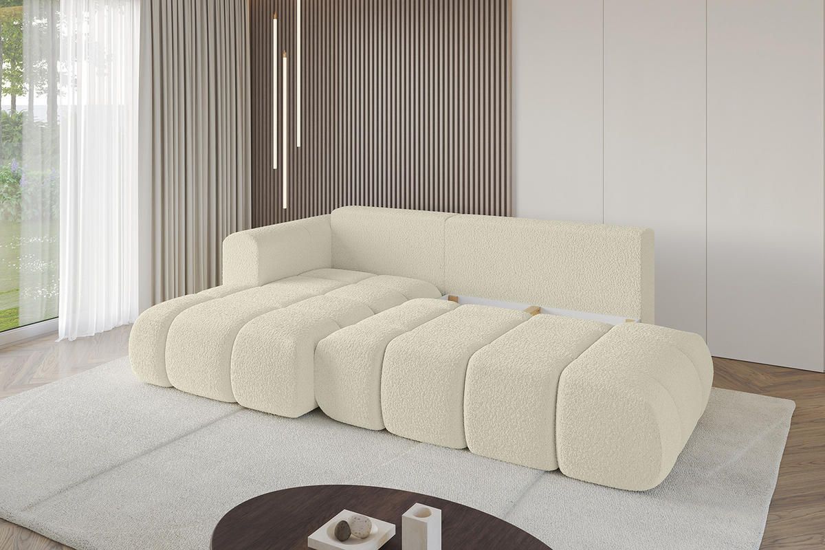 ECKSOFA Ottomane Links CLOUD-L 289x180x40 Beige Bouclé - Beige, Holzwerkstoff/Kunststoff (180/289cm) - ALTDECOR