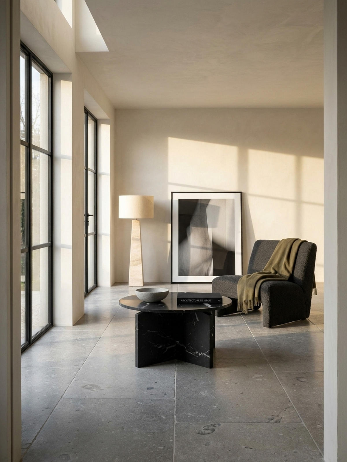 COUCHTISCH rund in Stein-Optik – modernes Design in Großformat, Schwarz 60x60x33 cm - Schwarz, Holzwerkstoff (60/60/33cm) - KADIMA DESIGN