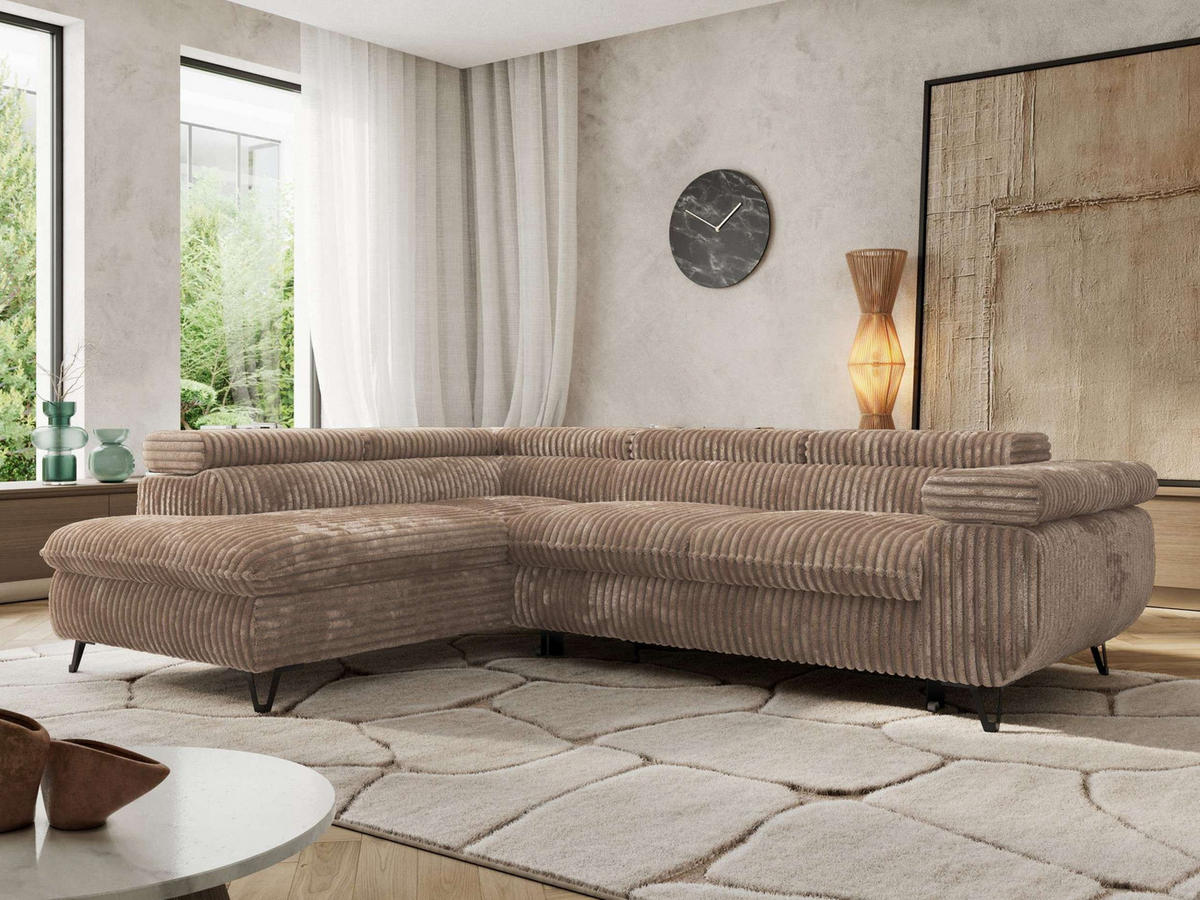 ECKSOFA PABLO L Braun Cord - Links Seite mit T25 Topper - Schwarz/Braun, Textil/Metall (208/273cm) - MKS