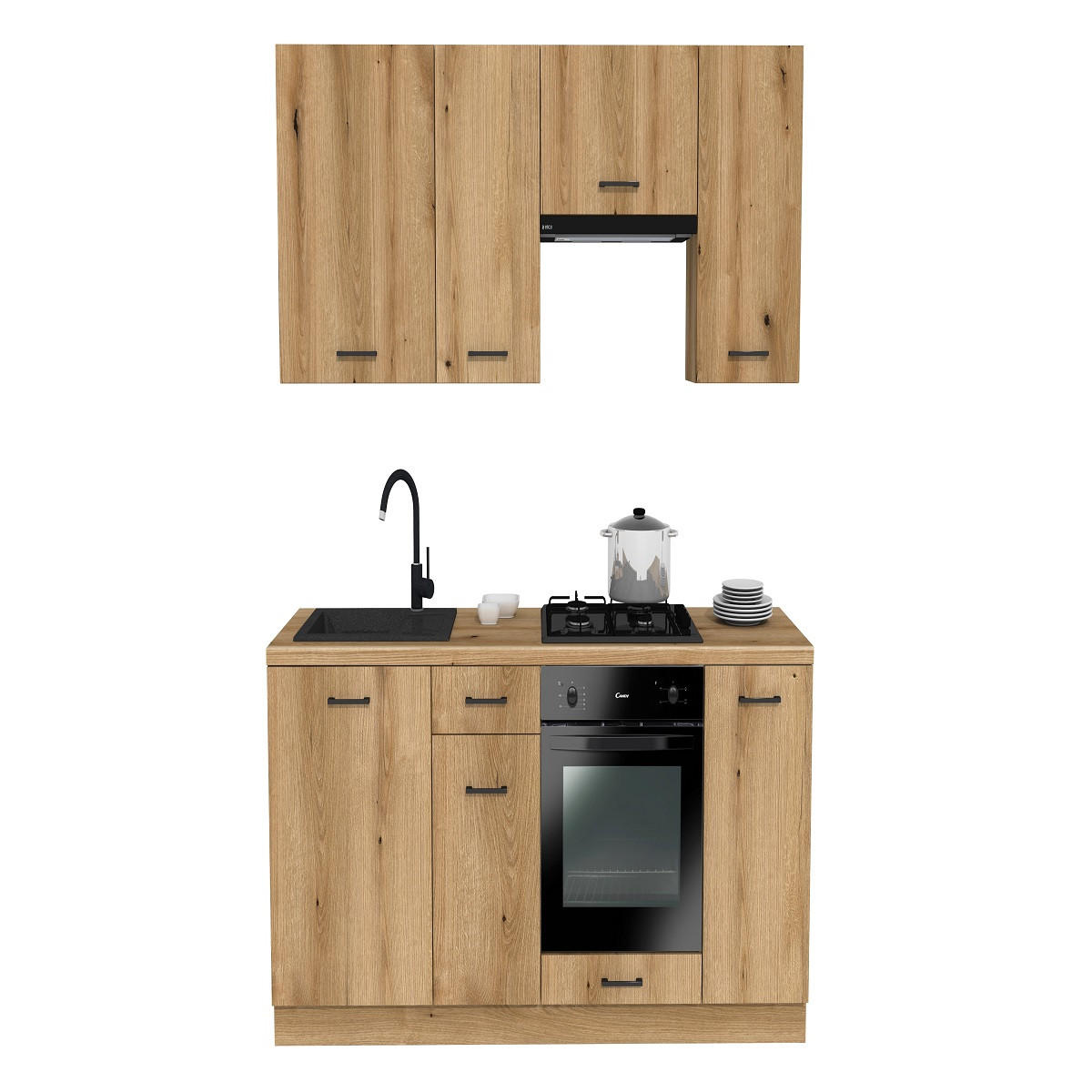 KÜCHENZEILE 200 cm mit Arbeitsplatte - SIMPLY Z6 - in Eiche - Eichefarben/Schwarz, Holz (212/212/53cm)