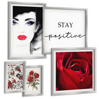 BILDER SET 5er Set - 50x50 cm & 20x30 cm & 40x60 cm Silberner Rahmen - Inschrift mit roten Rosen - Silberfarben, Kunststoff (40/60cm) - TULUP