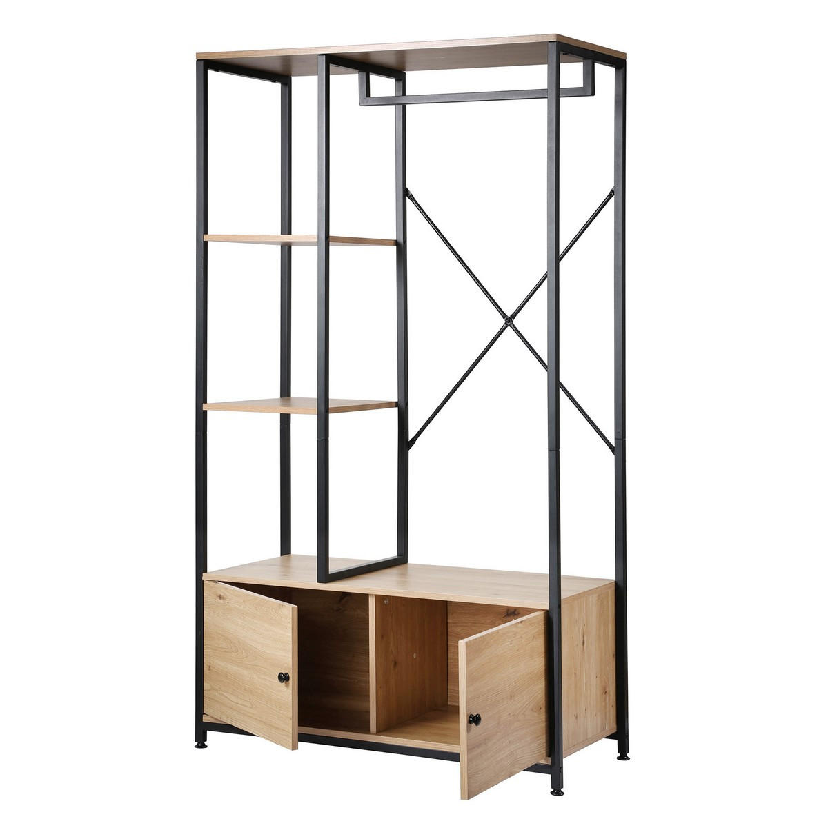 KLEIDERSTÄNDER mit Regalen und Ablagen 2 Türen 90/40/167 cm - Eichefarben, Holzwerkstoff (40/167/47cm) - Calicosy