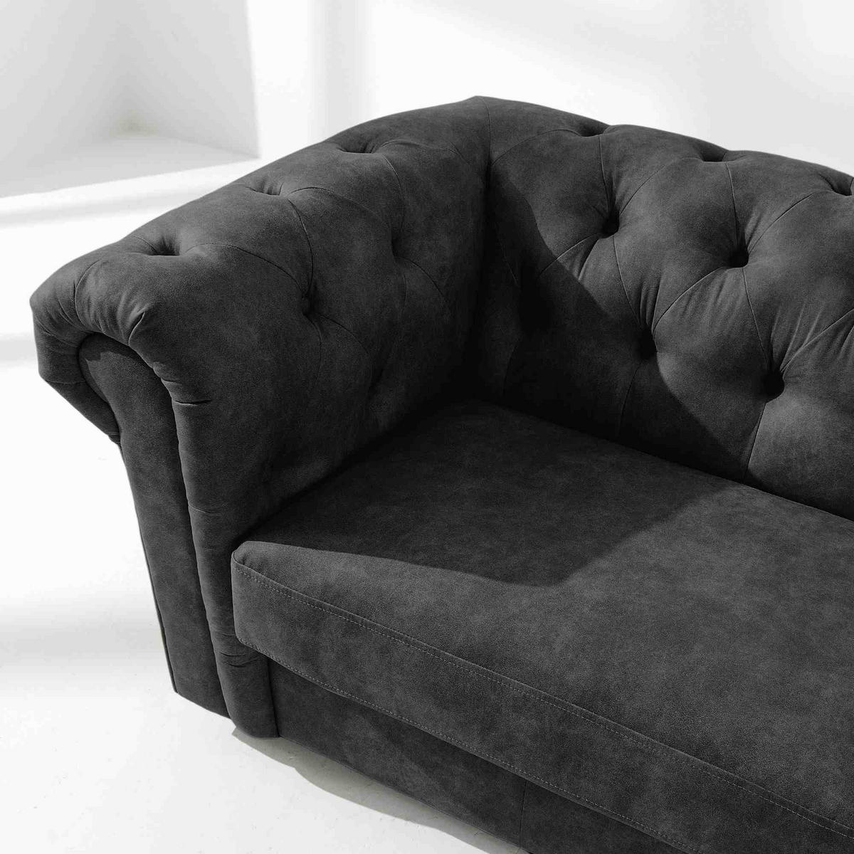 3-SITZER-SOFA GRAVO Chesterfield, Kunstleder - Wengefarben/Anthrazit, Leder/Holz (202/72/95cm) - KONSIMO®