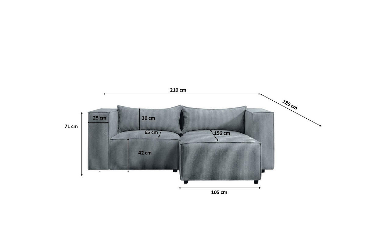 ECKSOFA L-Form Modulo, stoff Lincoln, Blaugrau, Rechts - Grau, Holz (210/185cm) - Kaiser Möbel