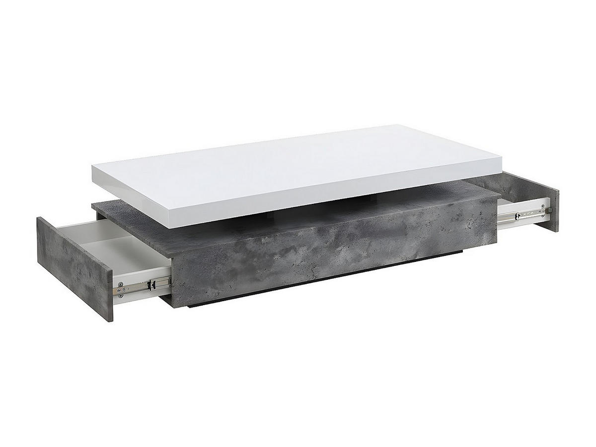 COUCHTISCH mit 2 Schubladen - MDF - Beton-Optik & Weiß - FELIX - Grau, Holz (120/60/35cm) - Vente-Unique