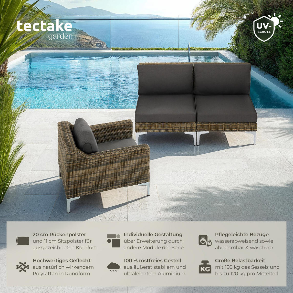 GARTEN-LOUNGE-SET Villanova,kein Aufbau,anthrazit-meliert - Anthrazit, Kunststoff - tectake