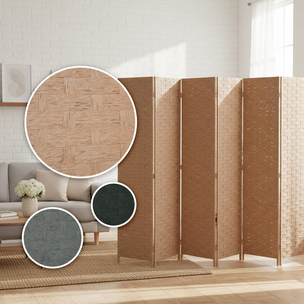 PARAVENT - Hellbraun, Holz/Papier (320/170/2cm) - Relaxdays