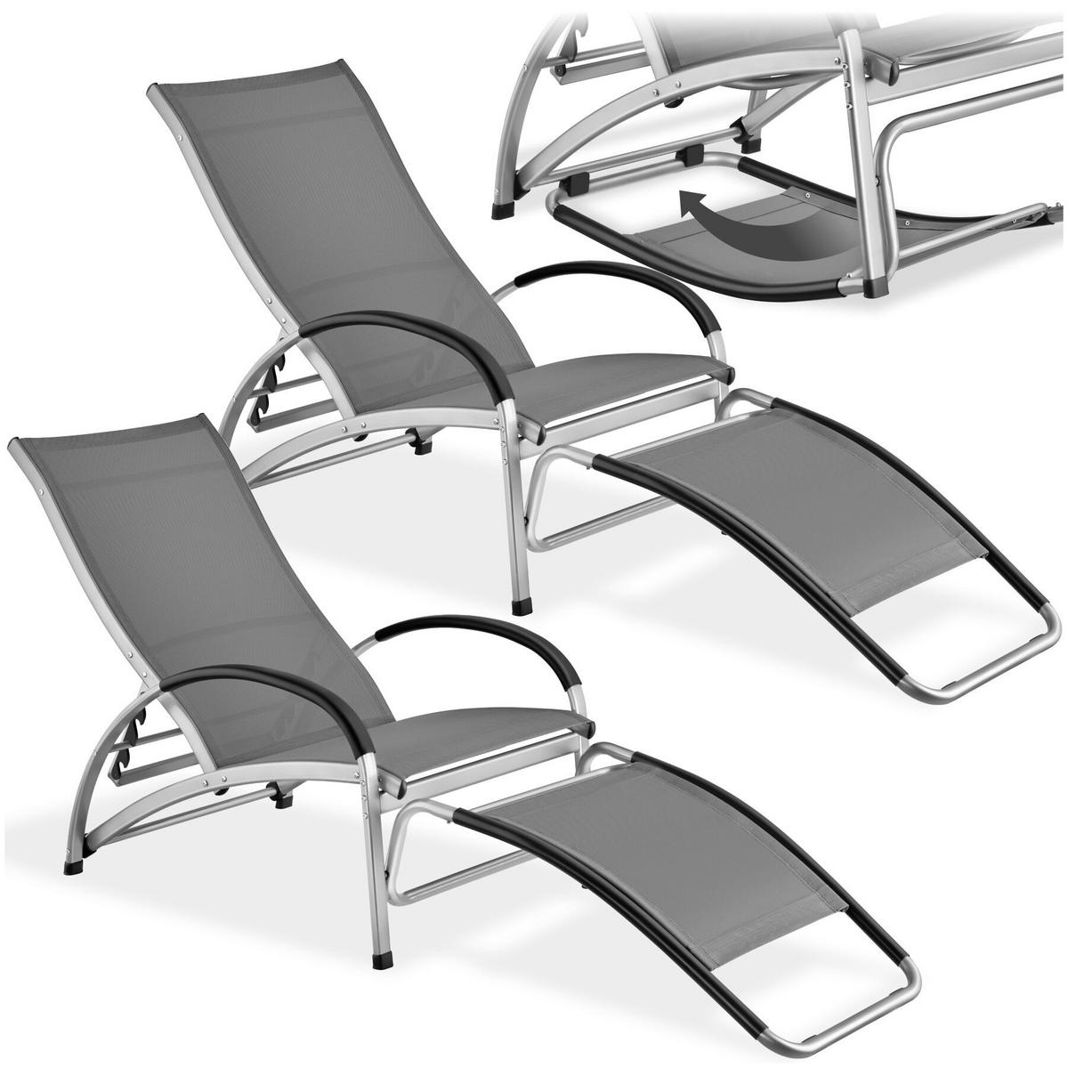 SONNENLIEGE 2er Set Avignon, 2in1 Schaukelstuhl, verstellbare Rückenlehne, 62 x 195 x 91 cm, anthrazit - Anthrazit, Metall (62/91/195cm) - tectake