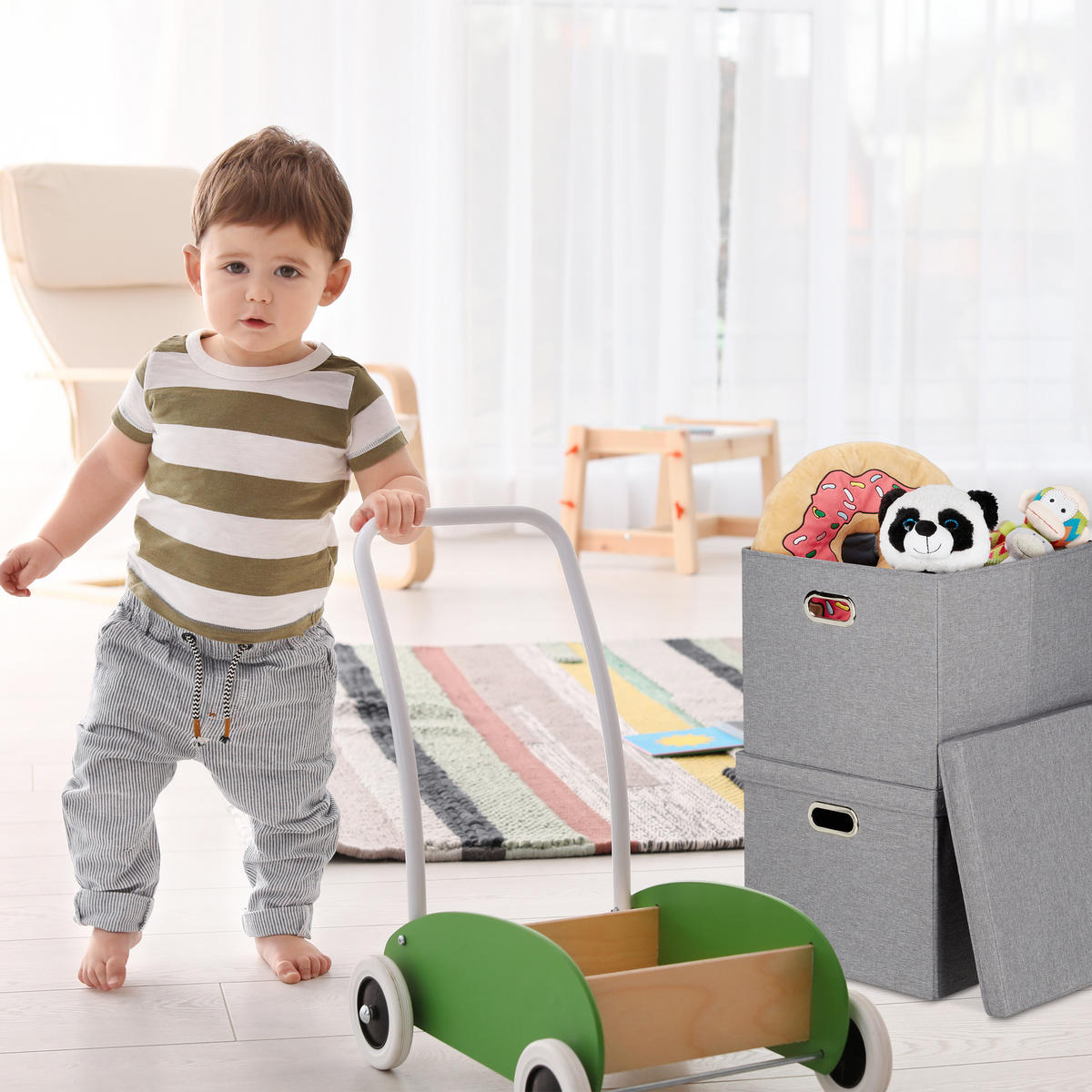 2XAUFBEWAHRUNGSBOX - Grau, Wellpappe/Textil (43/34/43cm) - Relaxdays