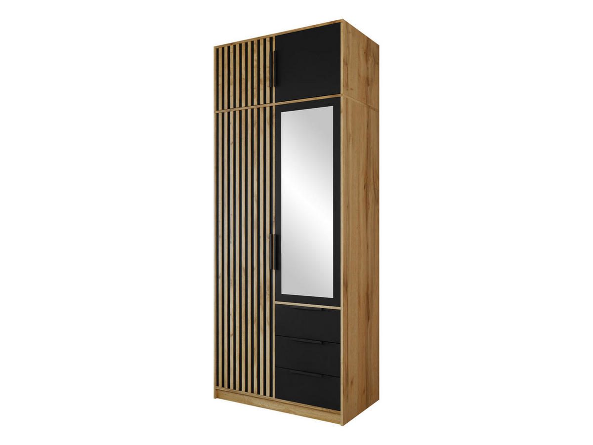 KLEIDERSCHRANK Bali Lux D2 mit Schrankaufsatz - Schwarz/Braun, Holzwerkstoff/Metall (100/245/58cm) - MIRJAN24