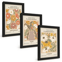 BILDER SET 3er Set - 20x30 cm Schwarzer Rahmen - Blumenmuster Amsterdam Paris London - Schwarz, Kunststoff (20/30cm) - TULUP